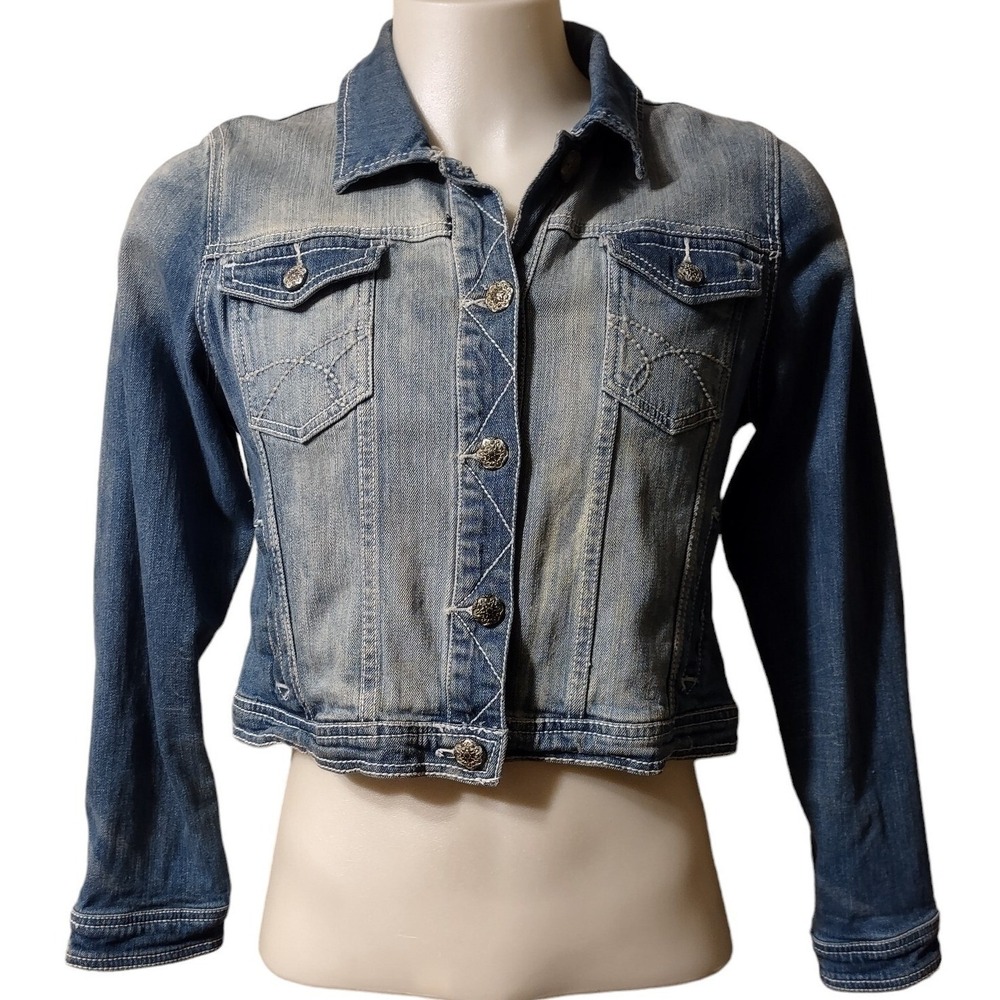 Maurices Blue Jean Jacket Women's Size 0 Blue Denim Button Down Pockets Stretch